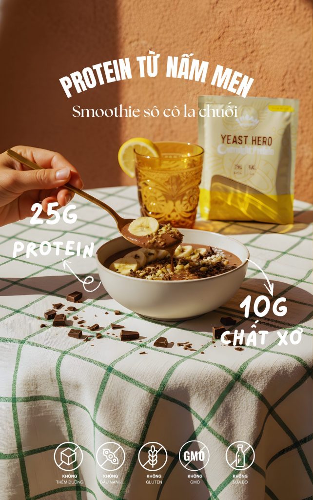 Smoothie sô cô la chuối 6 The An Organics yeast hero overnight protein